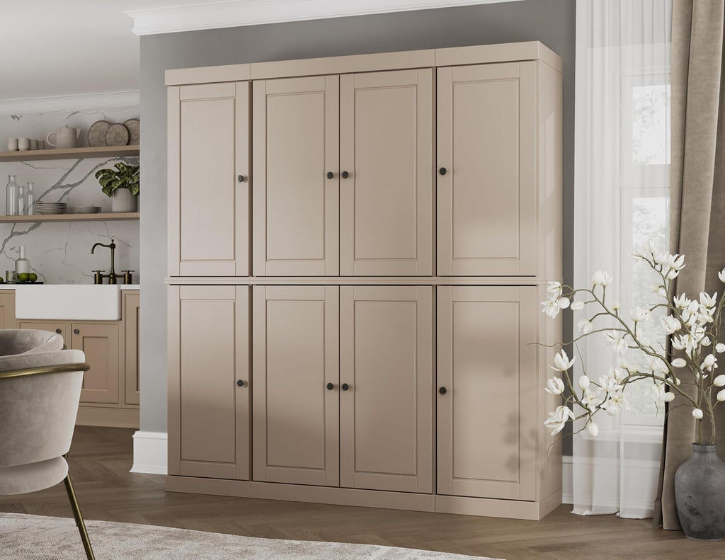 Palace Imports Solid Wood Pantry Cabinet - 71.5" Tall, 65" Wide - Wooden Storage Cabinet w/ 2-Drawer Kit & Adjustable Shelves - Beige, Renewable Eco-Friendly 100% Wood, Made in Brazil