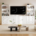 TUSY 71" Large TV Stand Set - TV Entertainment Center for TVs up to 65", Media Center with Tempered Glass Doors and Drawer, TV Hutch with Bookshelves for Living Room (White, BCCB)