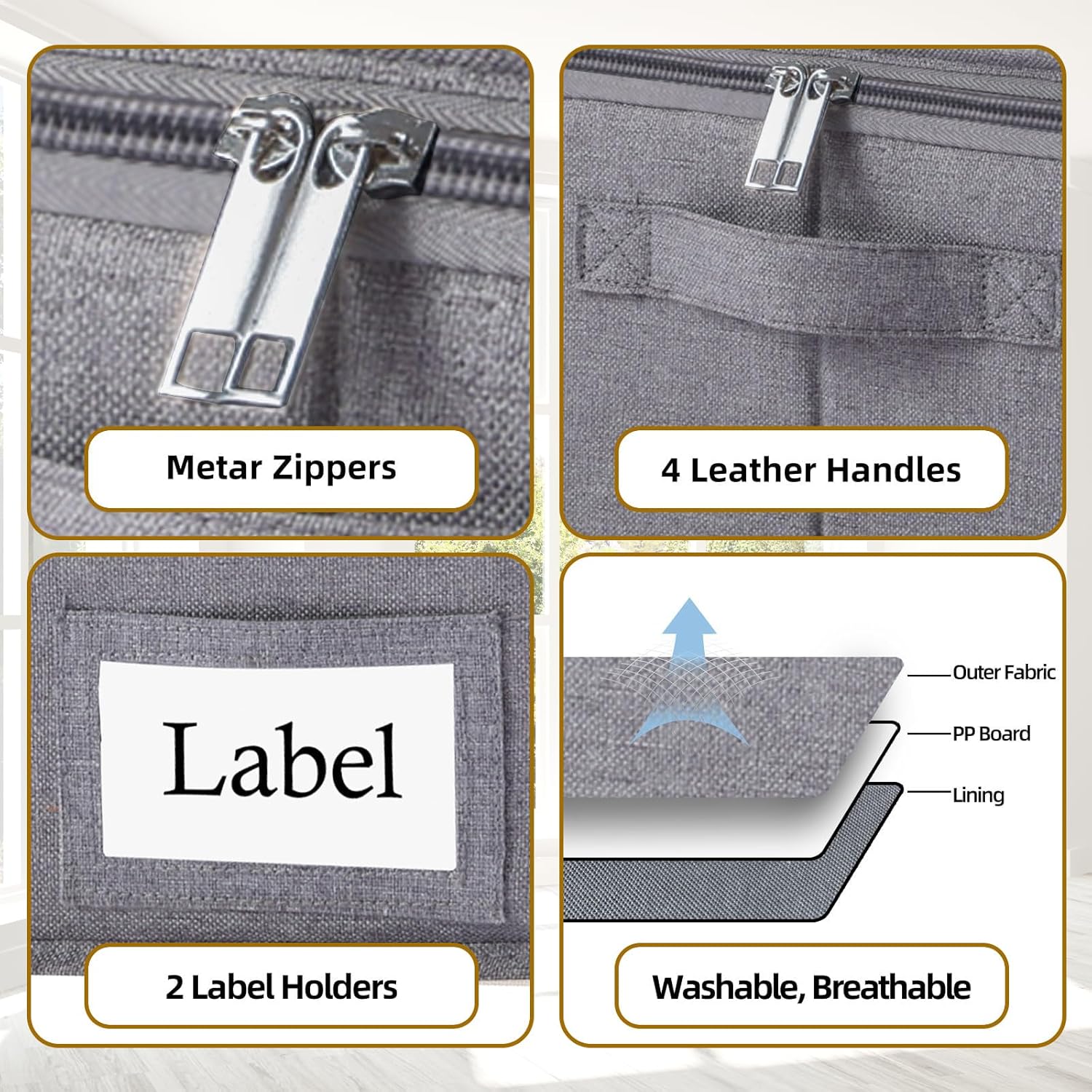 Yawinhe Foldable Underbed Storage Bags, Containers Bin with Lids, Large Under Bed Organizer Box, with Sturdy Zipper und Label Holders, for Clothing, 31.5''Lx15.7''Wx6''H, 2 Pack, Grey