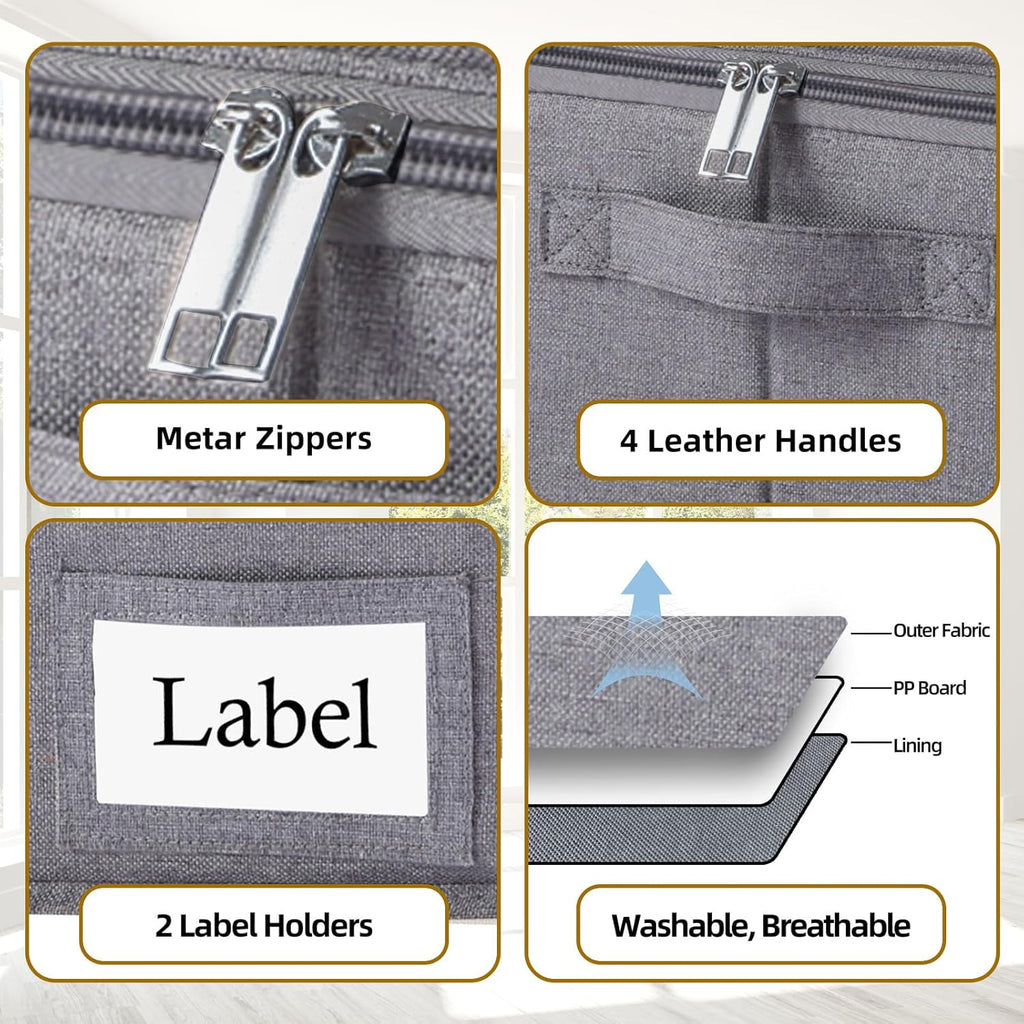 Yawinhe Underbed Bags, Storage Containers Bags with Lid, Foldable Blanket Bins, with Sturdy Zipper und Label Holders, for Clothing, 23.6''Lx11.8''Wx6''H, 4 Pack, Grey