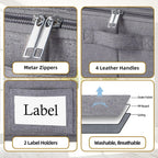 Yawinhe Underbed Bags, Storage Containers Bags with Lid, Foldable Blanket Bins, with Sturdy Zipper und Label Holders, for Clothing, 23.6''Lx11.8''Wx6''H, 2 Pack, Grey