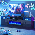 oneinmil 70 Inch Electric Fireplace TV Stand with Power Outlets, Modern Entertainment Center with LED Lights & Storage Cabinets for 80 Inch TVs, Media Console Table for Living Room, Black