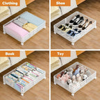 Under Bed Storage with Wheels, Rolling Under Bed Storage Bins for Shoes Clothes, Foldable and Easy Mobility (4 Pack, White)