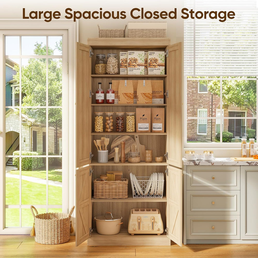 ivaniti 70.8" Tall Farmhouse Kitchen Pantry Cabinet with Glass Doors, Mo...
