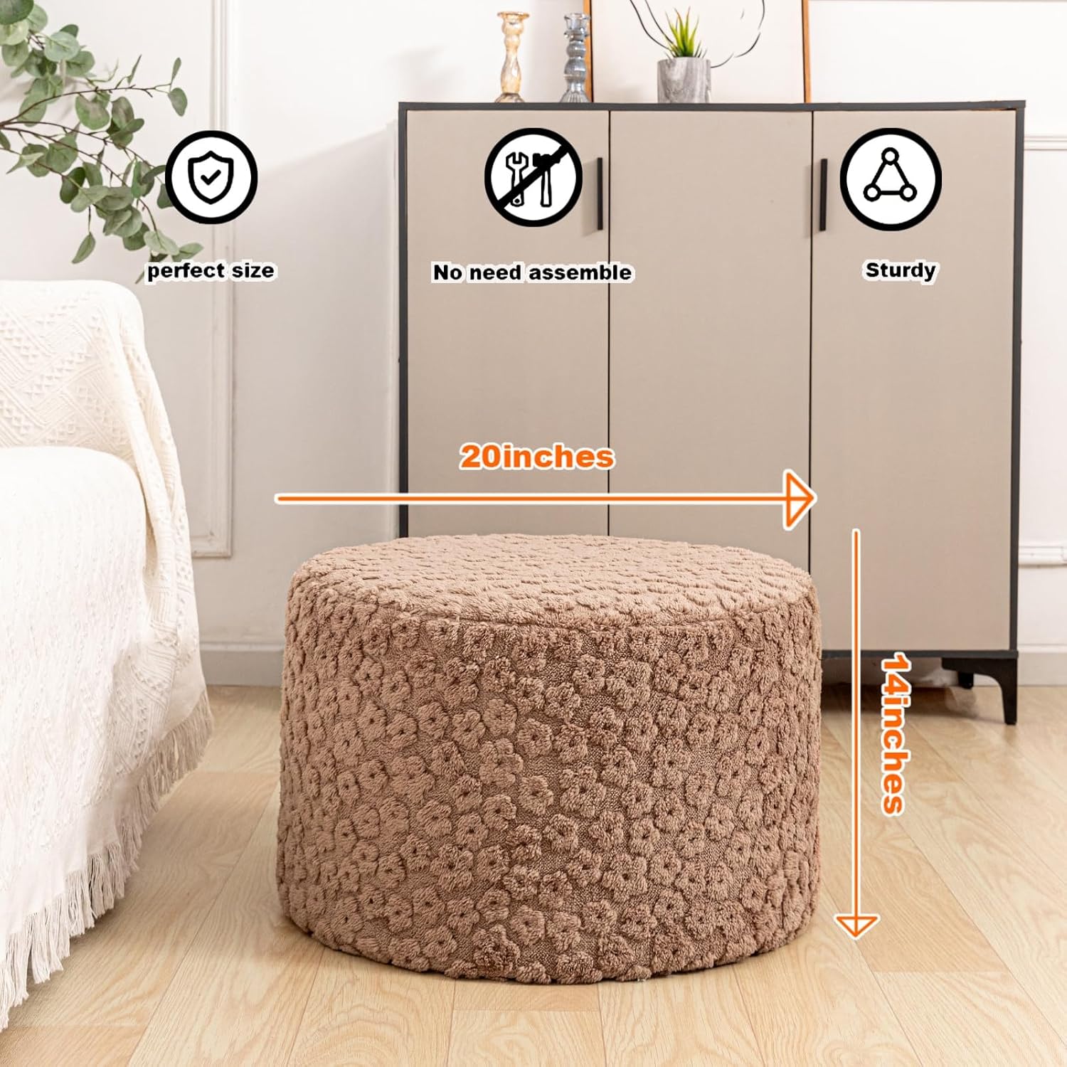 Round Pouf Ottoman Footstool 20x14In Ottoman Footrest for Couch Sofa Coffee | All-in-one Foam Floor Pouf,Ottoman Coffee Table,Footstool Ottoman Boho Poof Home Decor Beanbag Chairs for Living Room Bedroom