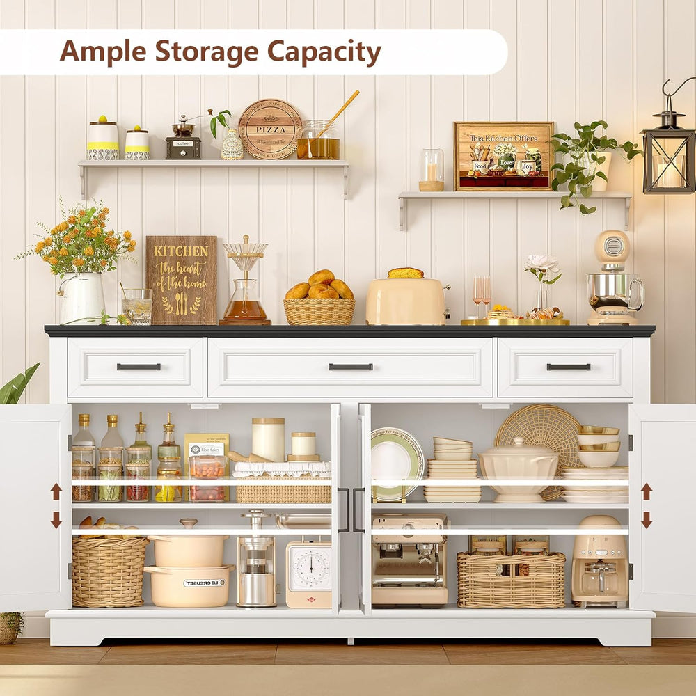 usikey 59” Large Buffet Cabinet with 4 Doors and 3 Drawers, Buffet Sideboard ...