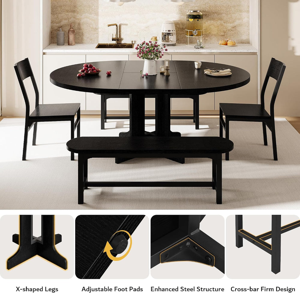 iPormis 5-Piece Round Dining Table Set for 4-6, 59" Extendable Dining Ro...