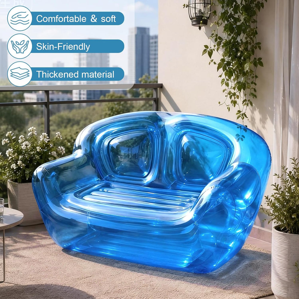 Double Seat Inflatable Couch Blow Up Couch for Camping, Outdoor Transparent I...