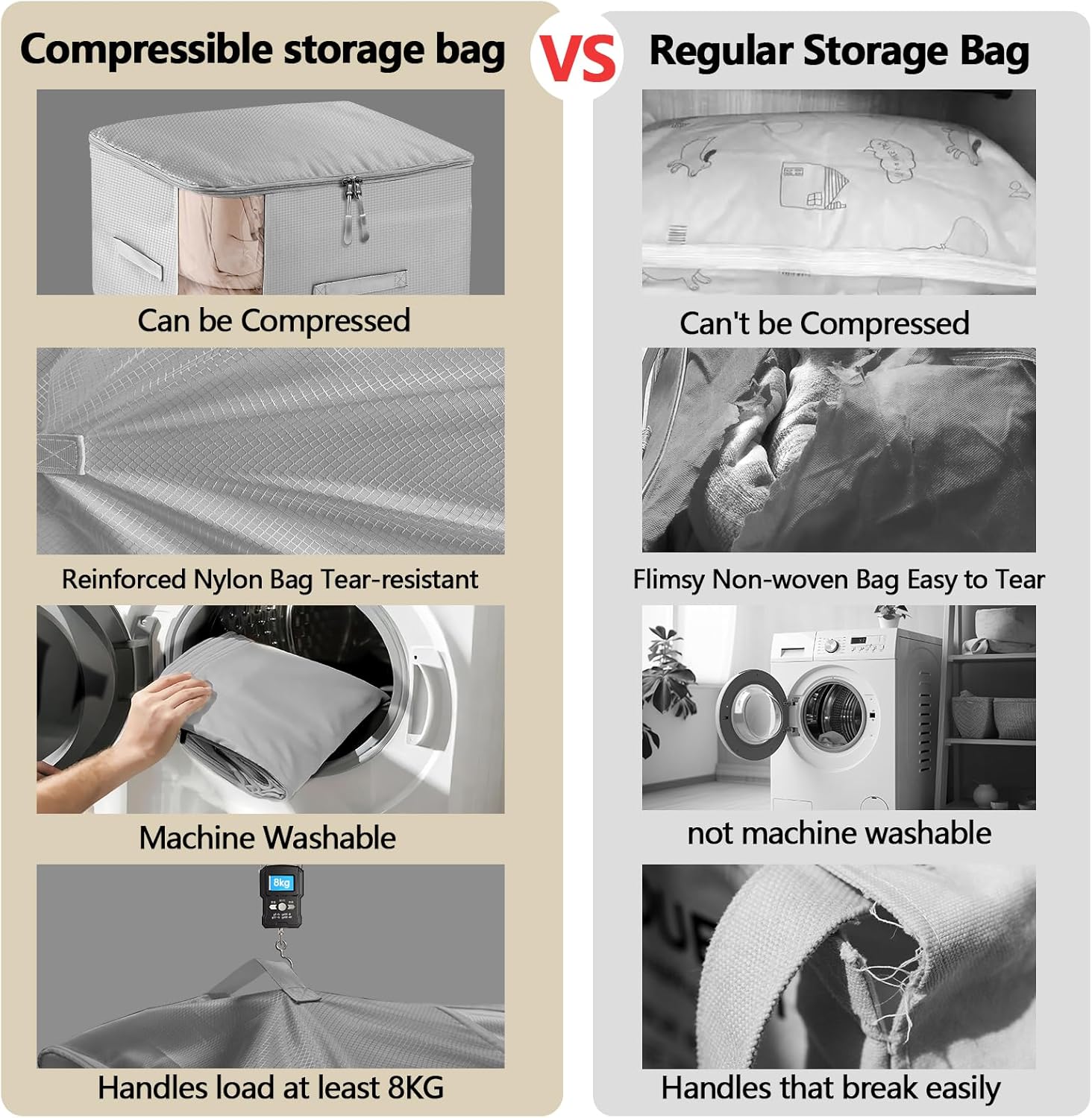 2 Pack Space Saving Comforter Storage Bag with Handle, 3-Layer Compression Blanket Storage Bags Adjustable In 3 Sizes (142L, 107L, 71L), Washable Bedding Organizer For Pillow Duvet Clothing Plush Toy