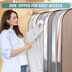 10" Gusseted Garment Bags for Hanging Clothes 60" Suit Bags for Open Closet Storage, Side Clear Clothing Cover for Coat, Dress, Jacket, Shirt, Fur Wardrobe Protector, 3 Packs, Grey