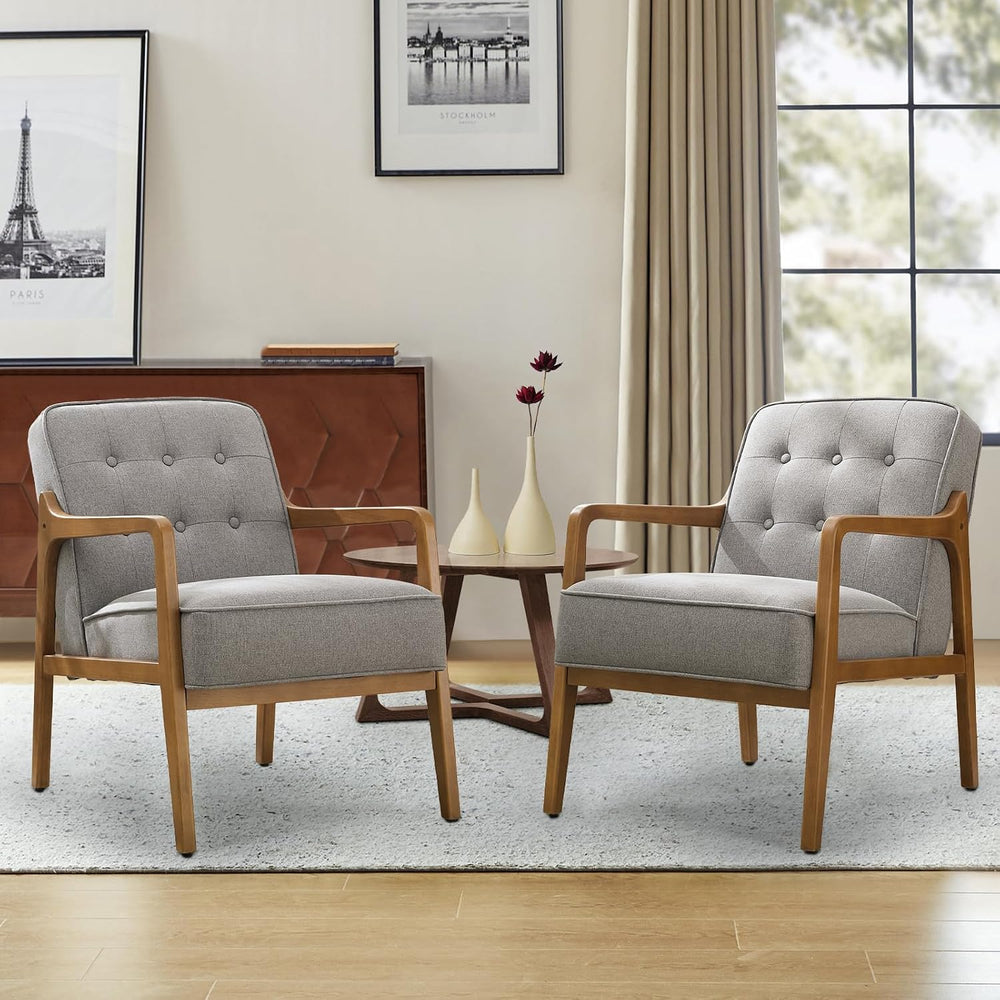 SOFTHION Linen Accent Chair Set of 2, Mid Century Modern Chair for Living Roo...