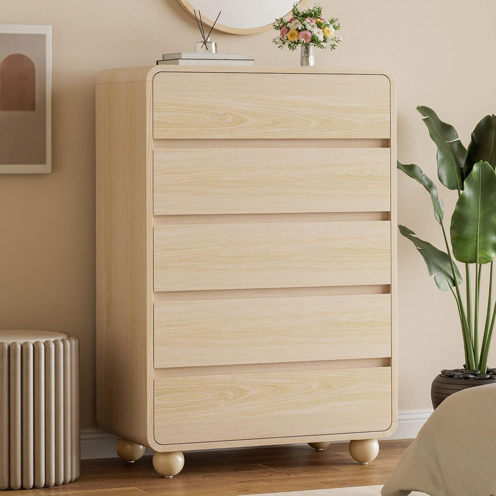 Lulive 5 Drawer Dresser for Bedroom, 41" Tall Chest of Drawers, Natural