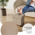 STORAGEBUD Storage Ottoman Cube with Small Bin, 16-in Square Ottoman with Storage for Living Room and Bedroom, Small Ottomans Foot Rest, Fabric Foot Stools Ottomans Max 330lbs, Taupe