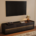 POVISON Fully-Assembled Mid Century Modern TV Stand, 70.87" Entertainment Center with LED Light, Black Walnut Solid Wood TV Console for Living Room, TV Stand with Storage