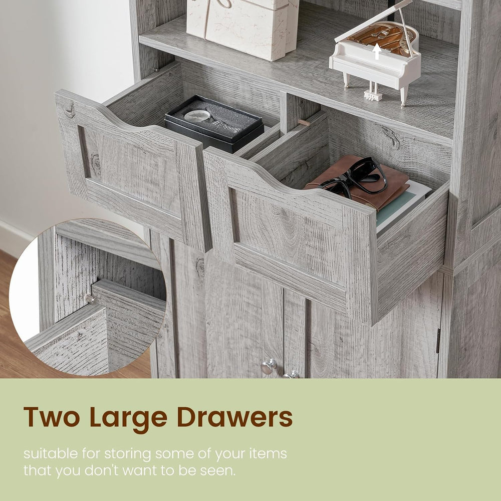 Iwell Storage Cabinet with 2 Drawers & Adjustable Shelf, Tall Bathroom Ca...