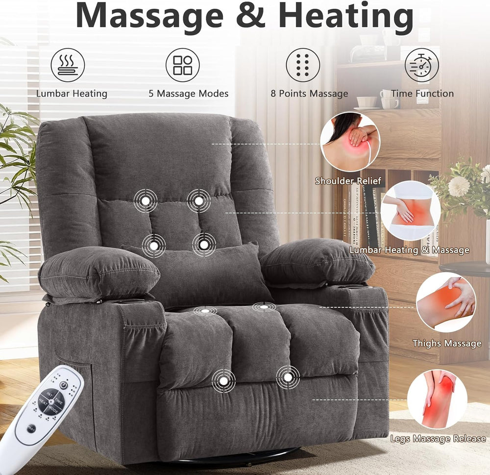 Swivel Rocker Recliner Chair with Vibration Massage and Heat Ergonomic Lounge...