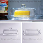 Glass Butter Dish with Cover, Clear Crystal Butter Holder Tray with Lid for Countertop Refrigerator