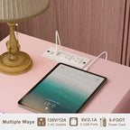 Modern Nightstand with Charging Station and LED Lights, White Bedside Table with Drawer, Fluted Side Table for Living Room, Bedroom