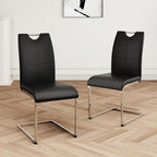 Goujxcy Dining Chairs Set of 2, Modern High Back Kitchen Chairs with Metal Legs and Faux Leather Padded Seat Upholstered Dining Chairs for Dining & Kitchen,Living Room (Black&Silver, Set of 2)