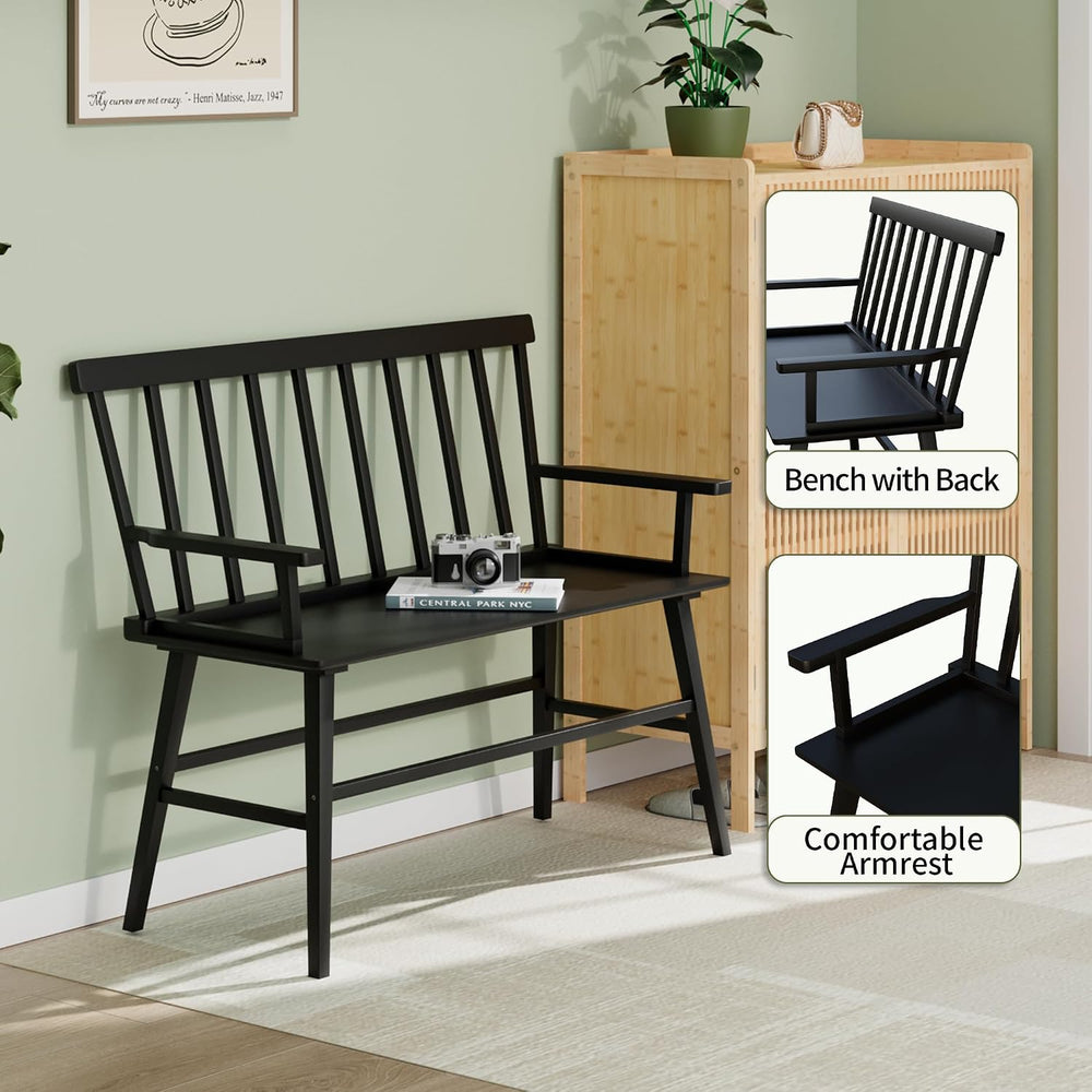 Wisuce Bamboo Dining Bench, Entryway Bench with Spindle Back (Black) | Bamboo...