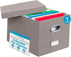 Internet's Best Collapsible File Box Storage Organizer with Lid - Decorative Linen Filing & Storage Office Boxes – Hanging Letter/Legal Folder – Home Office Bins Cabinet – Grey Container - 1 Pack