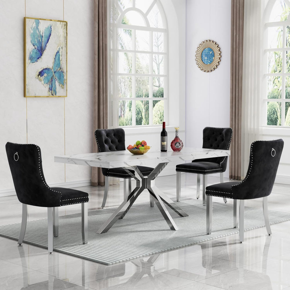 Marble Dining Table for 4 6, 70.8 Inch Rectangular Dining Room Kitchen Tables...