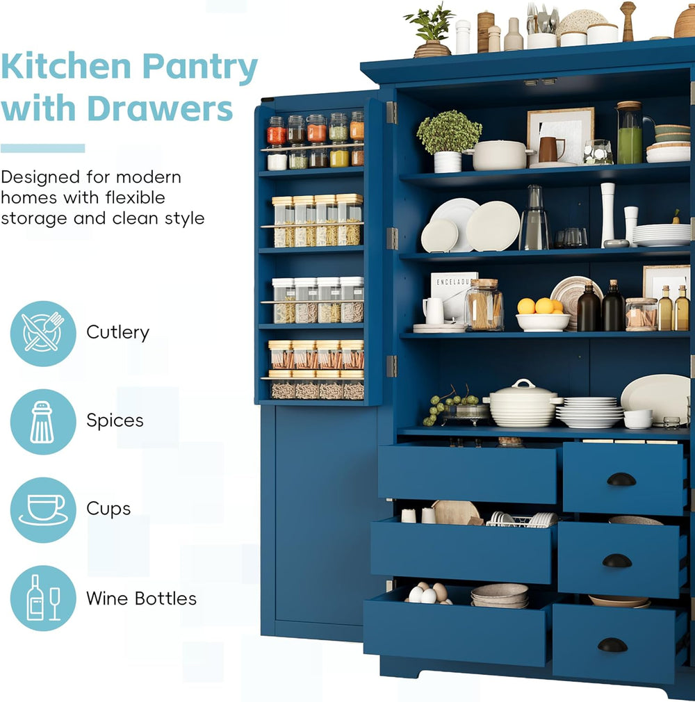 Merax 72" Tall Shaker Style Kitchen Pantry with 3 Drawers, Adjustable Sh...