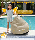 Outdoor Kids Bean Bag Chair with Shredded Foam Filling, Beige | For Patio Classroom Relaxing, Splash-Proof Detachable Zipper Cover with a Handle, Small Child Beanbag Reading Sofa Chair