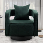 Swivel Accent Chair Set of 2, Modern Swivel Barrel Chair for Living Room, 360 Degree Comfy Square Accent Chair with Open Back, Upholstered Armchair for Bedroom,Reading, Boucle, Dark Green