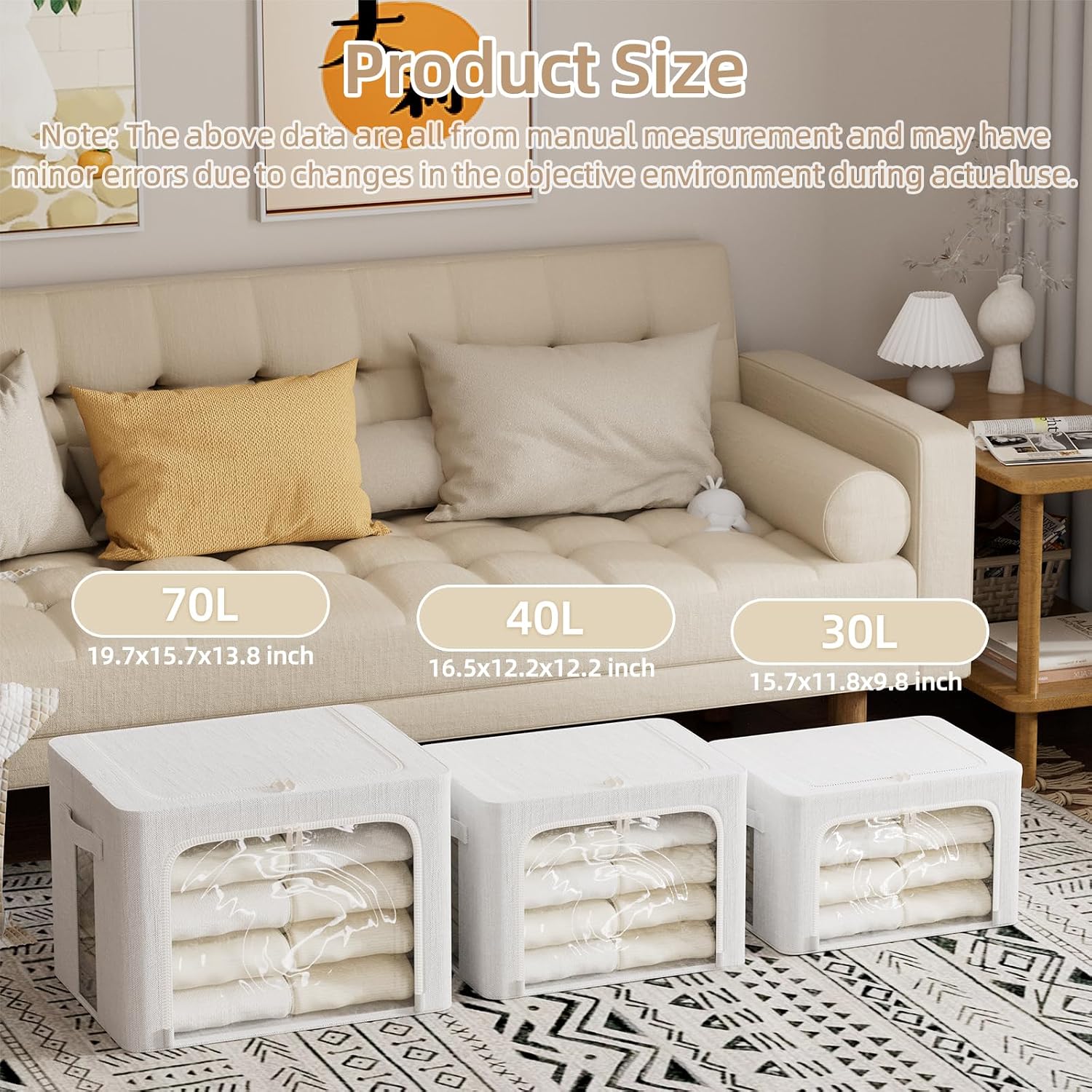 FHSQX 8 Pack Clothes Storage Bins - Foldable Storage Bins for Clothes Fabric Storage Box with Metal Frame (Cream White, 16.5x12.2x12.2 inch)