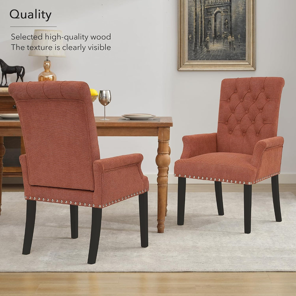 adochr Dining Chairs with Arms,Linen High Back Dining Room Chairs, Orange | U...