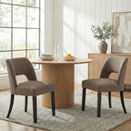 keoni Wooden Dining Chairs Set of 2, Mid Century Modern Upholstered Dining Room Chairs with Black Wood Legs, Fabric Farmhouse Kitchen Chairs with Foot Pegs for Dining Room, Brown