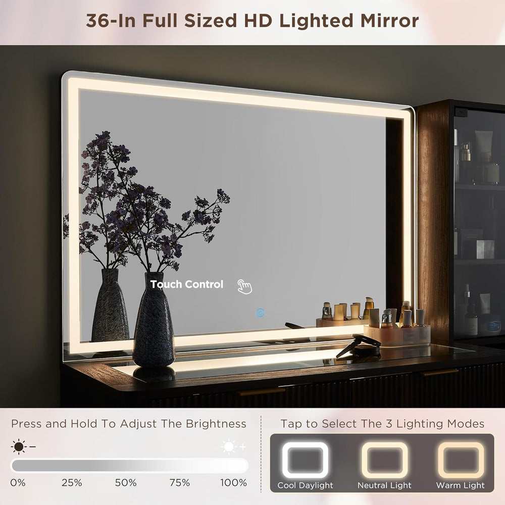 T4TREAM Fluted Makeup Vanity Desk with 36" HD Lighted Mirror, 48" B...
