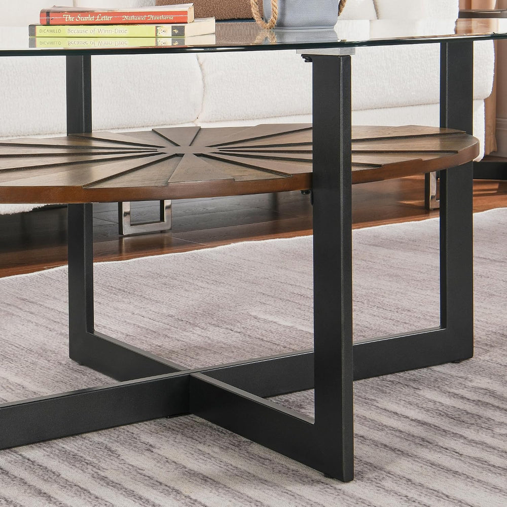 Set of 3 Living Room Tables Set -One Coffee Table and Two End Tables with Tem...