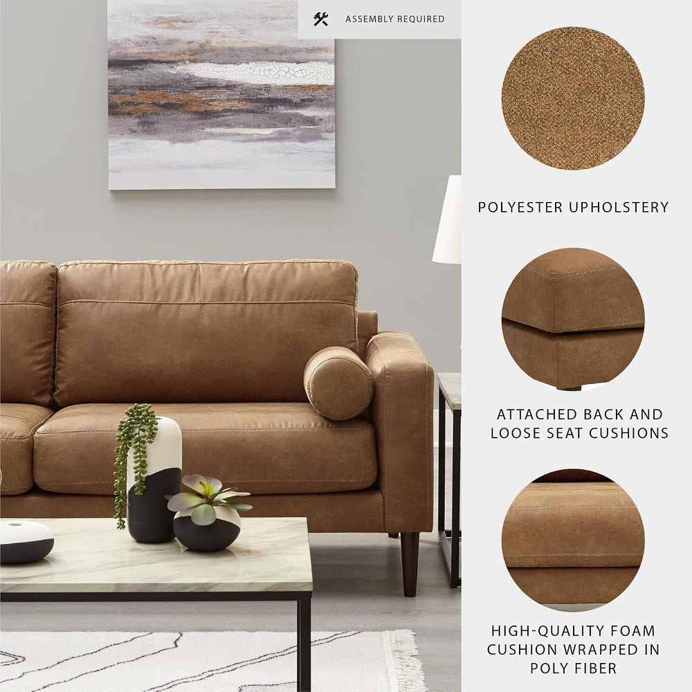 Signature Design by Ashley Telora Faux Leather 3 Seater Sofa Couch, Caramel |...