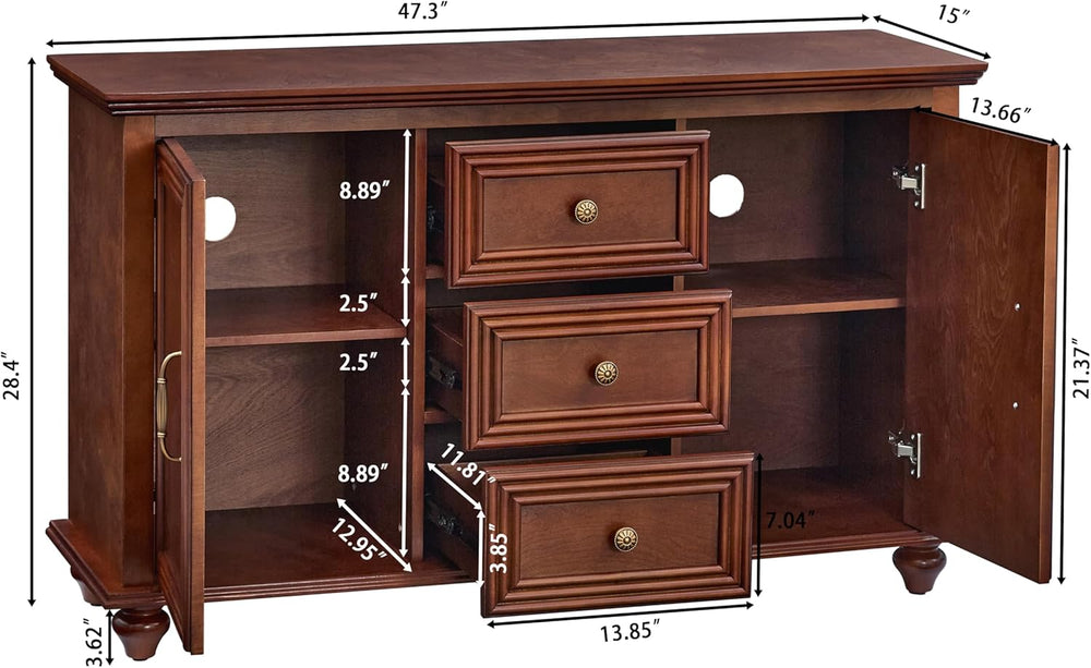 LKTART 47" Wood Sideboard Buffet Cabinet with Storage,Traditional Media ...