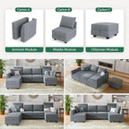 HONBAY Modular Sectional Sleeper Sofa with Storage, Convertible Modular Sectional Sofa with Reversible Chaise Sectional Couch for Living Room, Bluish Grey