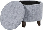 HomePop 19" Button Tufted Round Storage Ottoman - Blue Gray Woven Fabric
