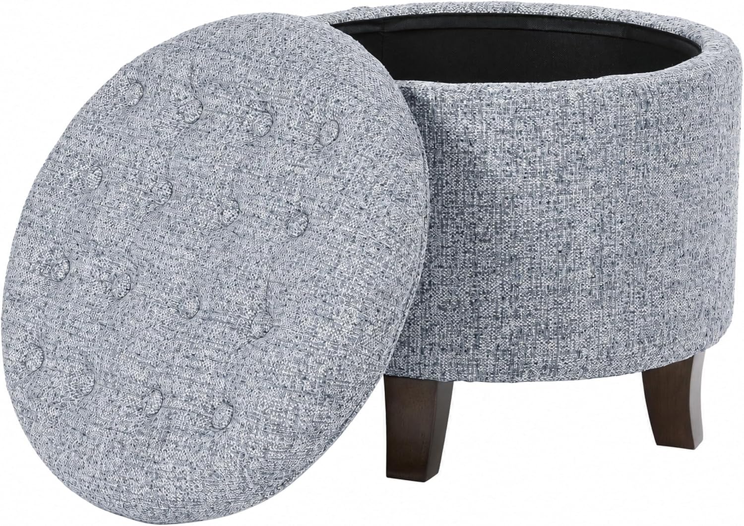 HomePop 19" Button Tufted Round Storage Ottoman - Blue Gray Woven Fabric