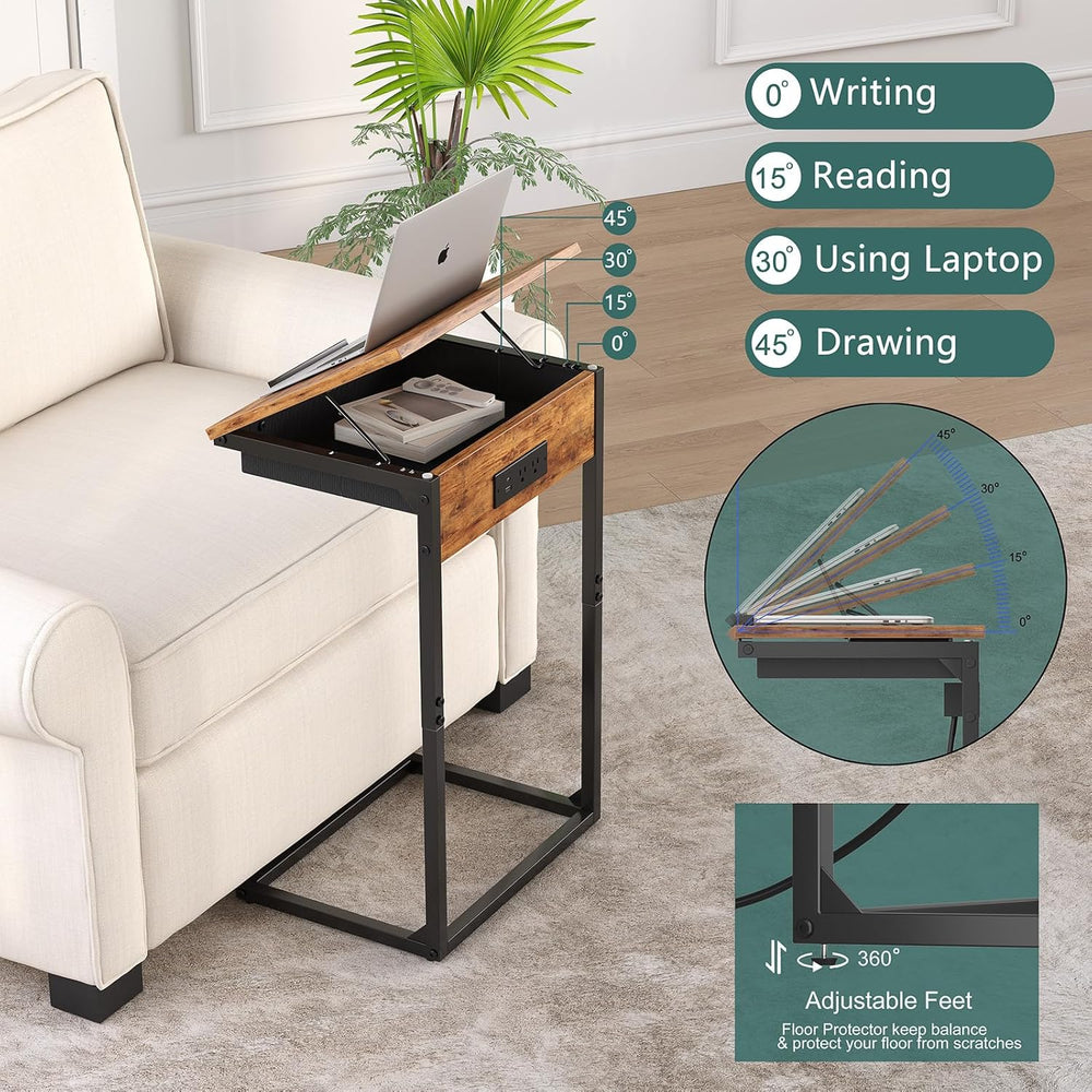 sthmec C Shaped End Table with Charging Station,45° Tiltable Adjustable Flip ...