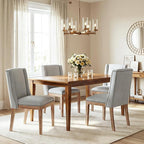 Dining Chair Set of 4, Fabric Upholstered Kitchen Side Chairs with Wooden Legs for Kitchen & Restaurant Use, LightGrey