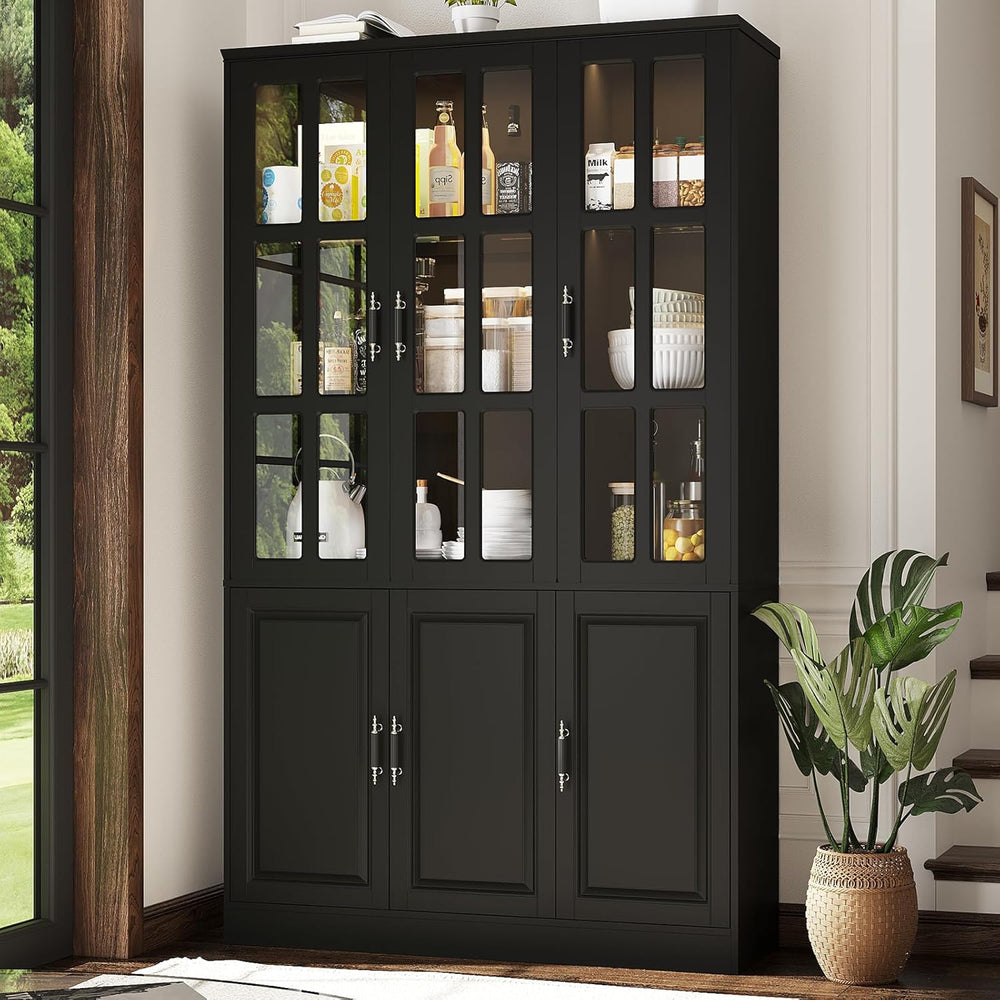 MEISSALIVVE 78.7" Kitchen Pantry Storage Cabinet with LED Lights, Tall P...