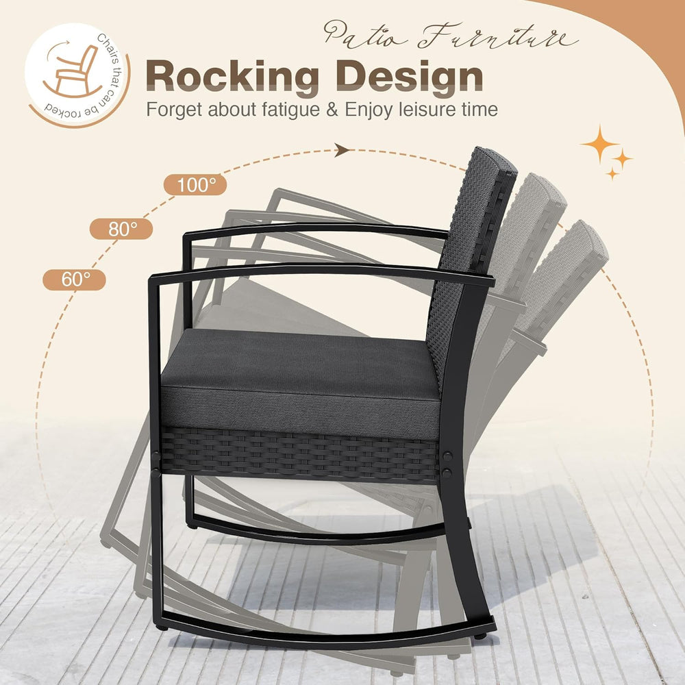 Greesum 3 Pieces Outdoor Furniture Set Patio Bistro Rocking Chairs with Glass...