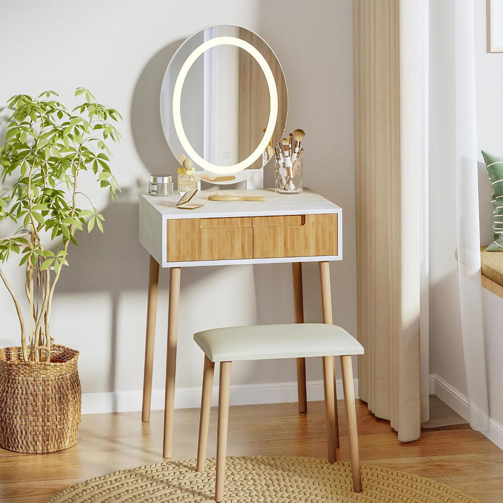 Pamapic Small Makeup Vanity Desk with Mirror and Lights, Girls Vanity with Cu...