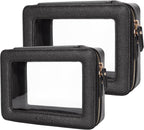 Aveniee Clear Makeup Bag Set,Portable Travel Toiletry Bag Cosmetic Case for Women,Vegan Leather Make Up Pouch Organizer Car Bag for Essentials 2pcs,Middle & Large,Black