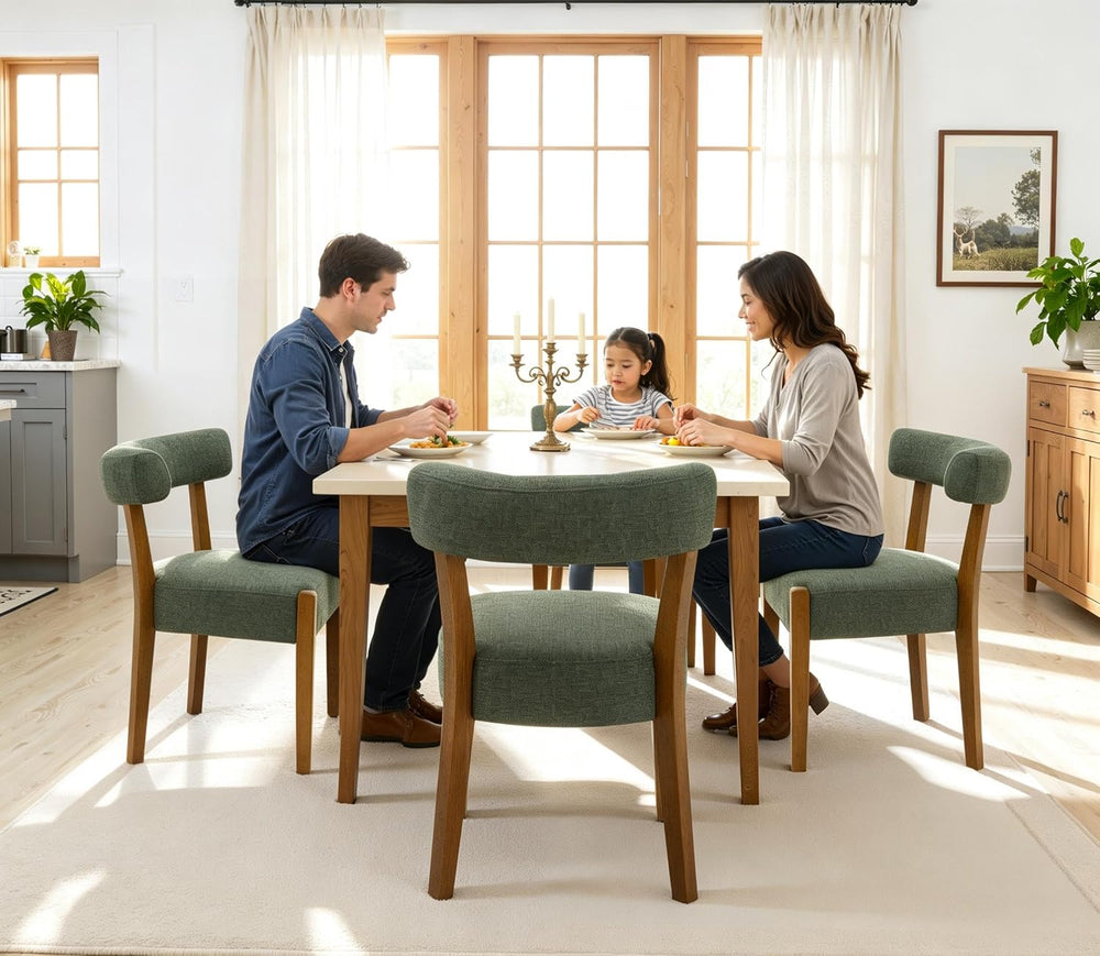 RNKSFX Upholstered Green Dining Chairs Set of 6, Walnut Wooden Kitchen & ...