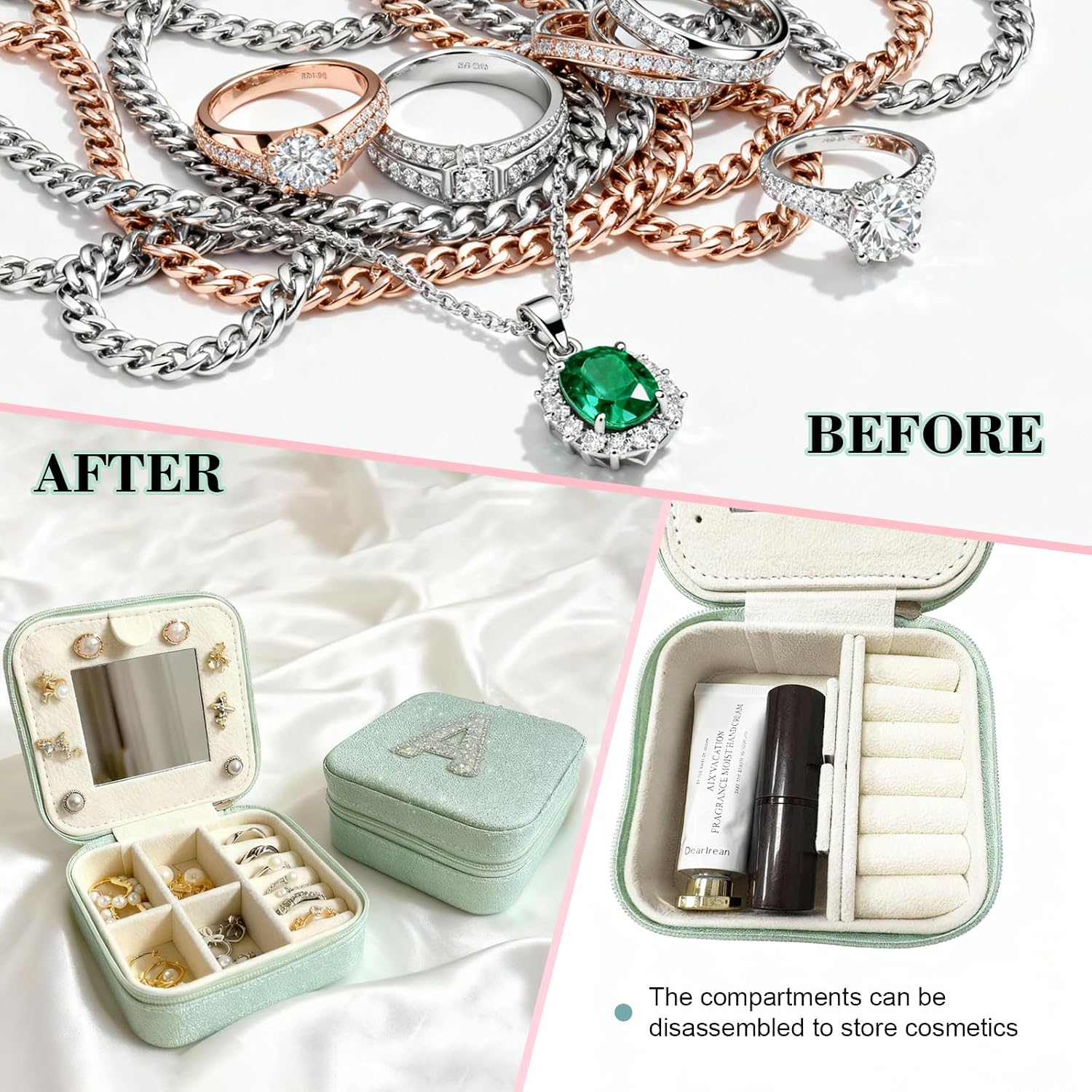 Mothers Day Gift Travel Jewelry Case for Women, Large Jewelry Organizer with Straps, Secure Storage, Better Organization, Gift for Bridesmaid, Daughter, Granddaughter