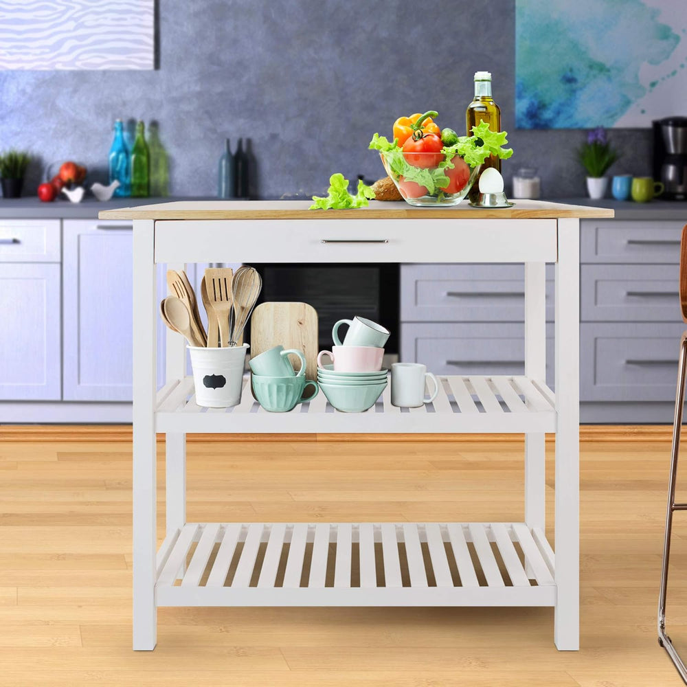 Casual Home Kitchen Island with Solid American Hardwood Top, Natural/White, 4...