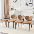 Modern Dining Chairs Set of 4, Brown Dining Chairs for Dining Room and Kitchen,Brown Suede Fabric,Dinning Chair, Precision Stitching, Top Handle, 3.54" Thick Cushion Seat, Metal Legs