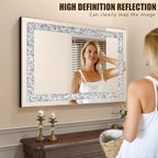 Crystal Decorative Mirror-36 x24 Gorgeous Silver Mirror, Crush Diamond Mirror for Wall Decoration Bedroom, Bathroom, Dining Room and Living Room